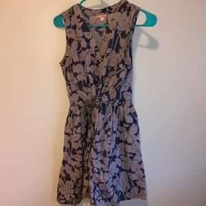 Blue and grey flower print dress